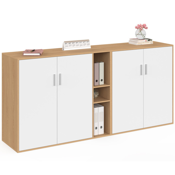 Set aus 2 MARIA-Büro-Unterschränken mit 4 Türen und Einlegeböden in Holz und Weiß