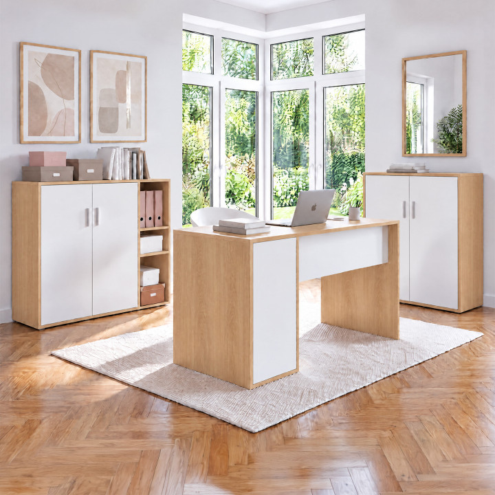 Set aus 2 MARIA-Büro-Unterschränken mit 4 Türen und Einlegeböden in Holz und Weiß
