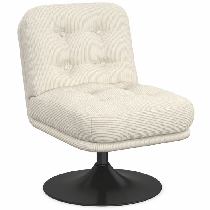 Poltrona girevole ALFRED in velluto a coste beige con base a tulipano in metallo nero
