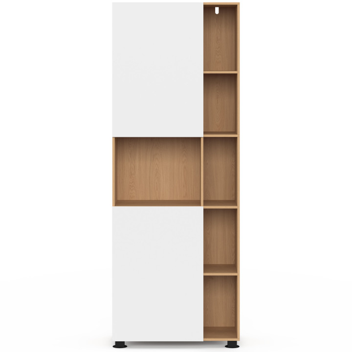 Armario de oficina multifuncional TOMI 190 cm, 2 puertas y nichos, acabado haya y blanco