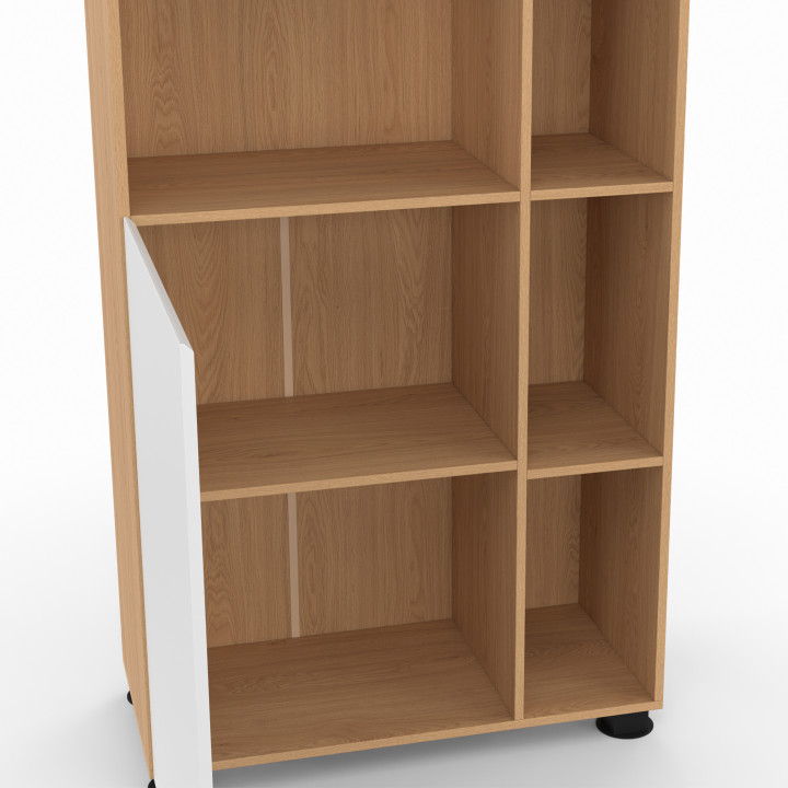 TOMI multifunctionele kantoorkast 190 cm, 2 deuren en nissen, afwerking beuken en wit