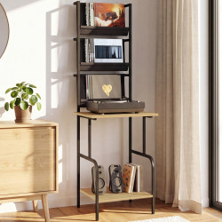 Hoog bijzetmeubel, opbergruimte met planken, vinylhouders en draaitafel H. 140 cm NEVIL industrieel ontwerp