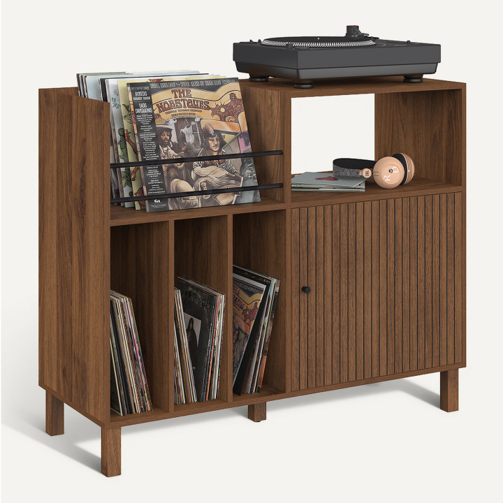 Beistellmöbel, Aufbewahrungssideboard mit Regalen, Platz für Schallplatten, Plattenspieler und Schrank (90 cm) „JULIETTE“ mit Ho