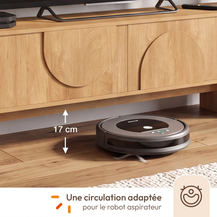 Meuble TV 180 cm ARVIN 2 portes avec reliefs arrondis bois clair