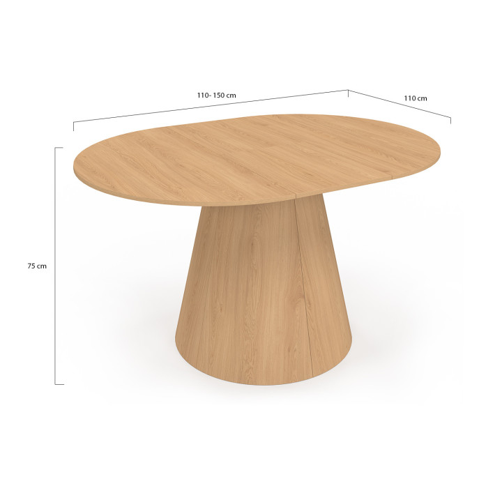 Table à manger ronde extensible ANGELE 4-8 personnes bois effet hêtre 110-150 cm