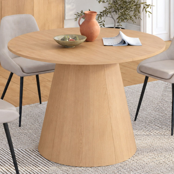 Tavolo da pranzo rotondo allungabile ANGELE per 4-8 persone, in legno effetto faggio, 110-150 cm