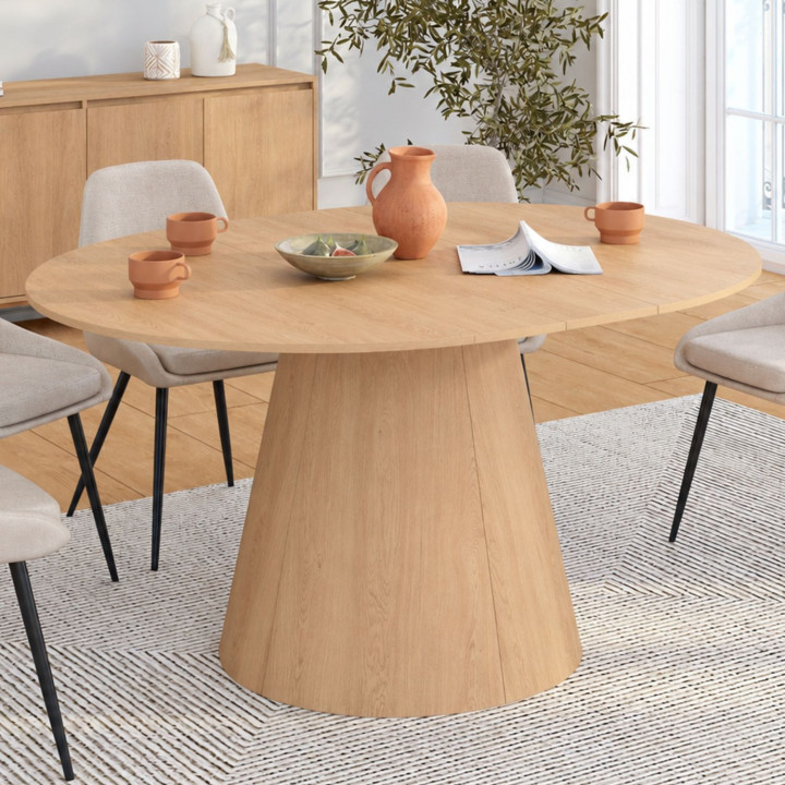 Tavolo da pranzo rotondo allungabile ANGELE per 4-8 persone, in legno effetto faggio, 110-150 cm