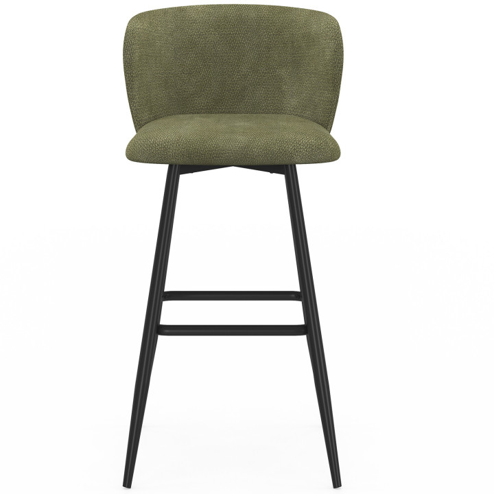 Lot de 4 tabourets de bar FANNY assise en chenille vert kaki et pieds en métal noir