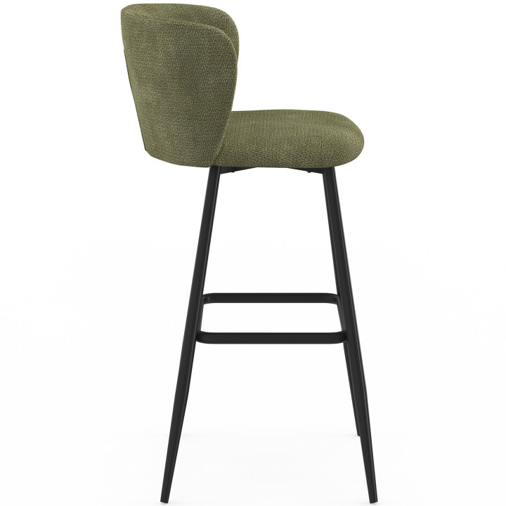 Lot de 4 tabourets de bar FANNY assise en chenille vert kaki et pieds en métal noir