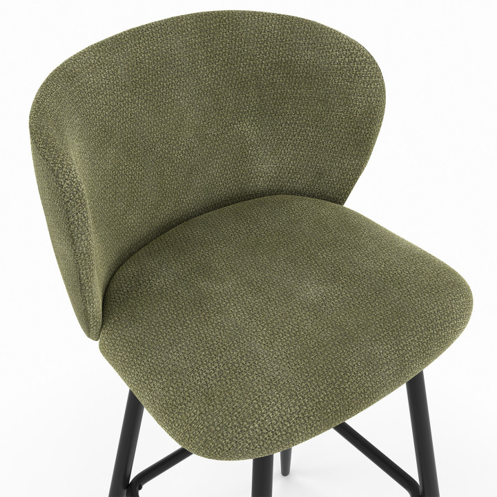 Lot de 4 tabourets de bar FANNY assise en chenille vert kaki et pieds en métal noir