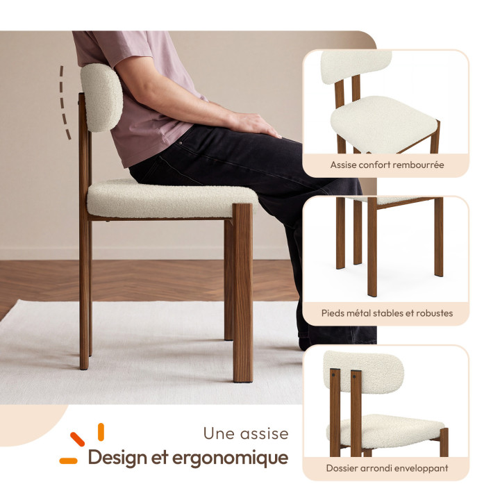 MARTHE mesa de comedor extensible oval nogal 160-200 cm y juego de 6 sillas ESMA de madera efecto nogal y bouclette
