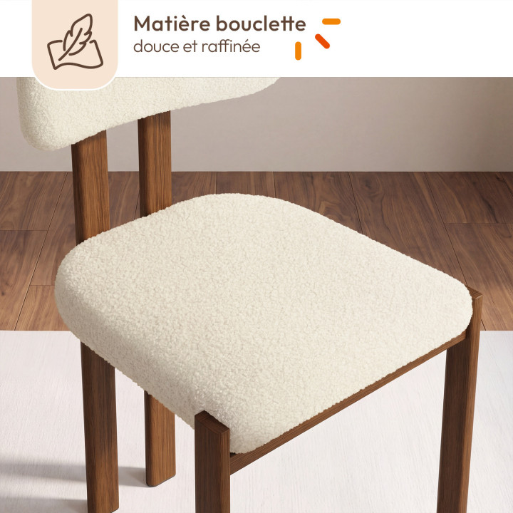 MARTHE ovale uitschuifbare eettafel 160-200 cm in walnoot en 6 stoelen ESMA in walnoot met bouclette-effect