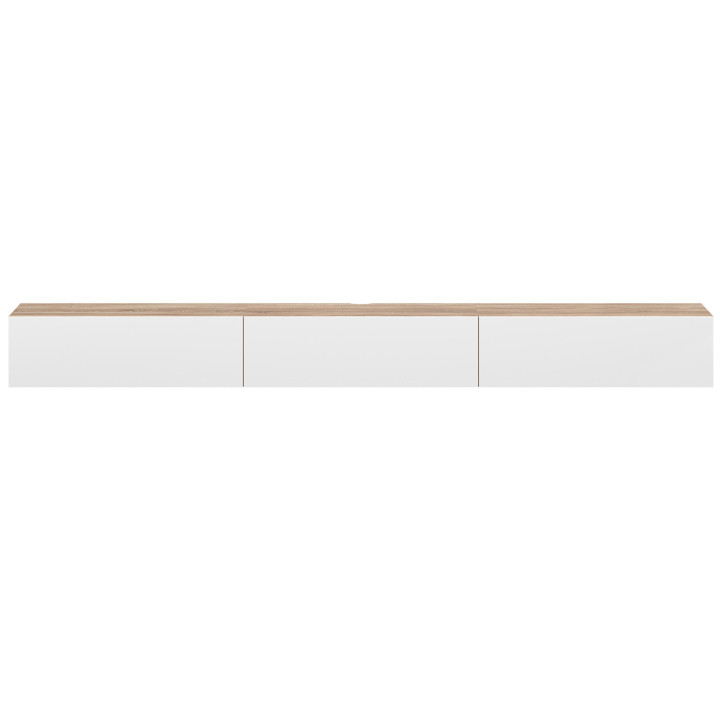 Meuble TV 300 cm suspendu ELIO 3 portes bois et blanc