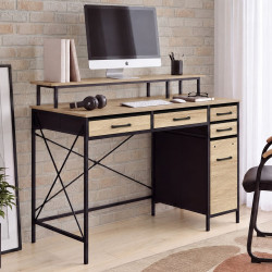 Escritorio de 5 cajones revestido de tela, de 120 x 45 cm, con soporte para pantalla UTAH en madera y negro, de diseño industria