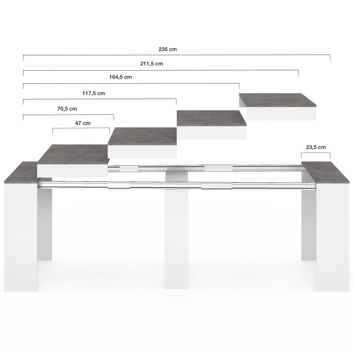 Mesa consola extensible para 10 personas, de madera blanca y efecto hormigón - ORLANDO