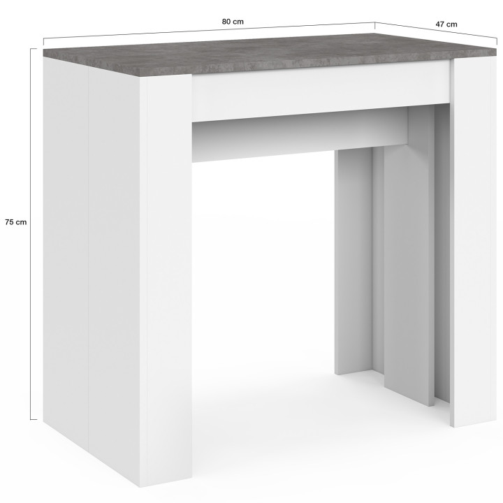 Table console extensible ORLANDO 10 personnes 235 cm bois blanc et effet  béton