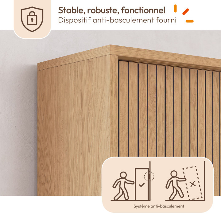 Credenza da cucina con ripiani 120 cm JULIETTE in legno effetto doghe