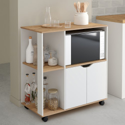 Küchenwagen mit Rädern 76 cm weißes Holz und Buchenholzplatten - COSI
