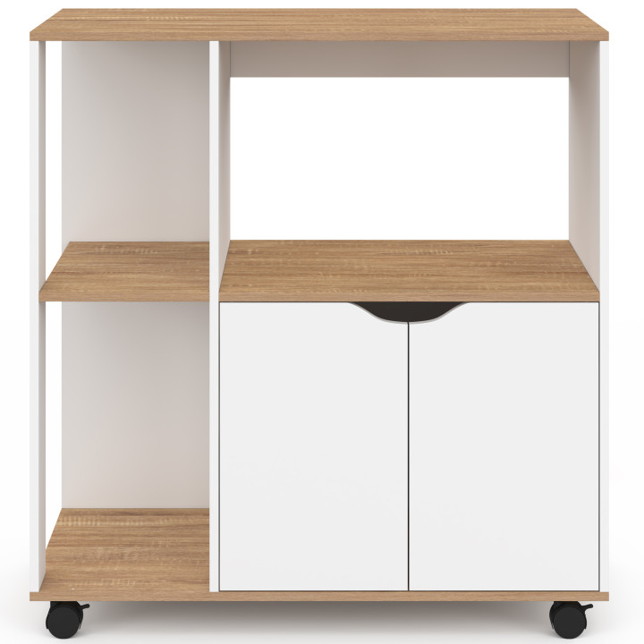 Küchenwagen mit Rädern 76 cm weißes Holz und Buchenholzplatten - COSI