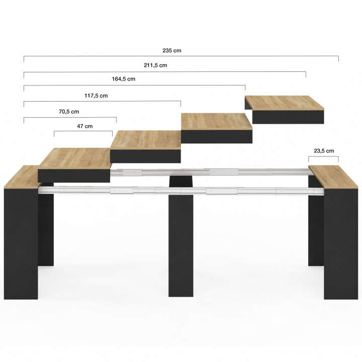 Mesa extensible para 10 personas, de madera negra y imitación de haya - ORLANDO