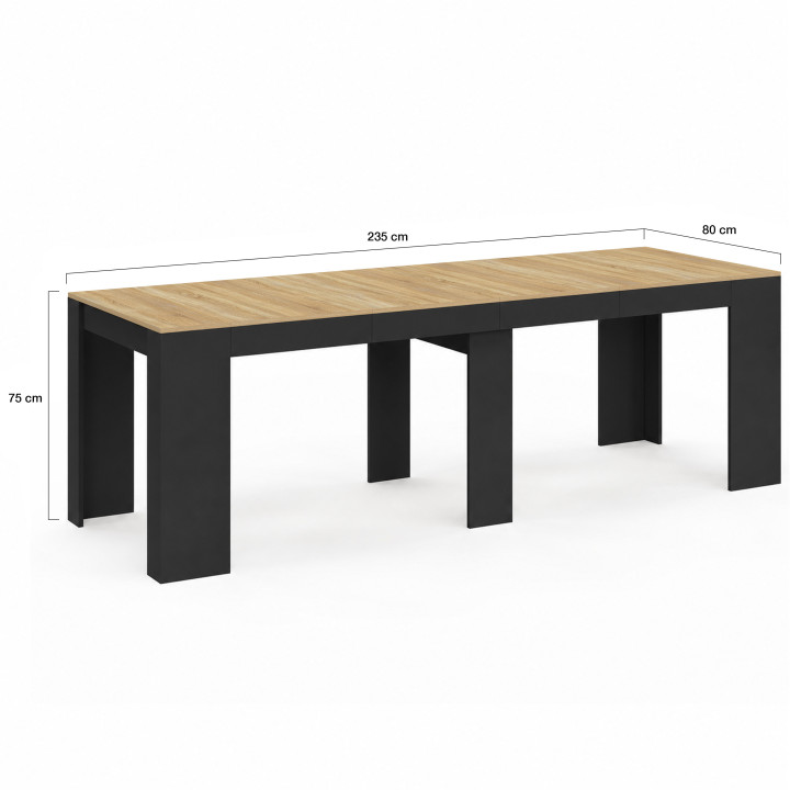 Uitschuifbare tafel voor 10 personen, zwart hout en beukenhoutlook - ORLANDO