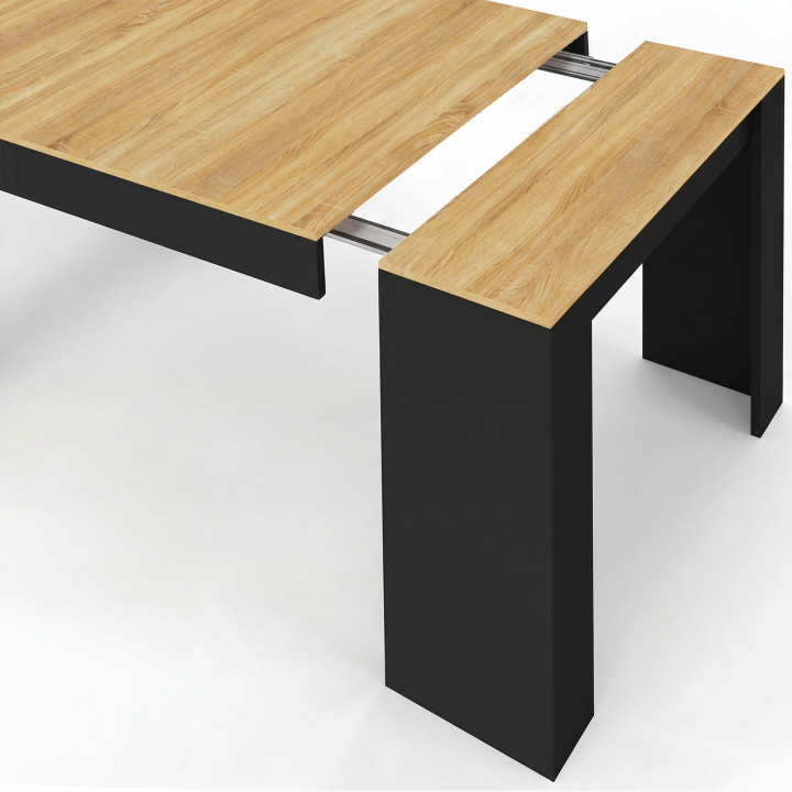 Mesa extensible para 10 personas, de madera negra y imitación de haya - ORLANDO