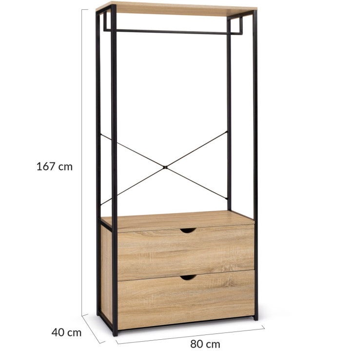 Günstiger Kleiderschrank im Industriestil 80 cm 2 Schubladen - DETROIT