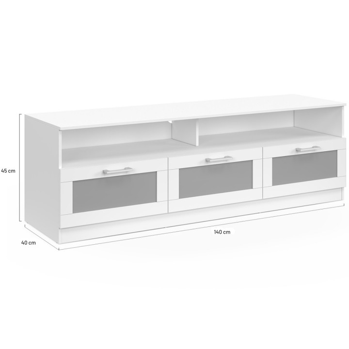 TV-Möbel 140 cm mit weiß gefrosteten Türen - VITO