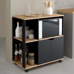 Küchenwagen mit Rollen 76 cm schwarzes Holz und Platten in Buchenoptik - COSI