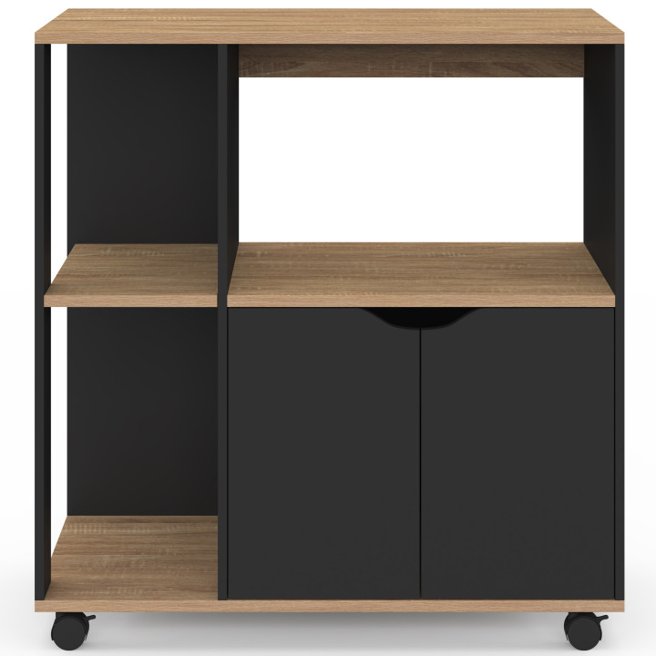 Küchenwagen mit Rollen 76 cm schwarzes Holz und Platten in Buchenoptik - COSI