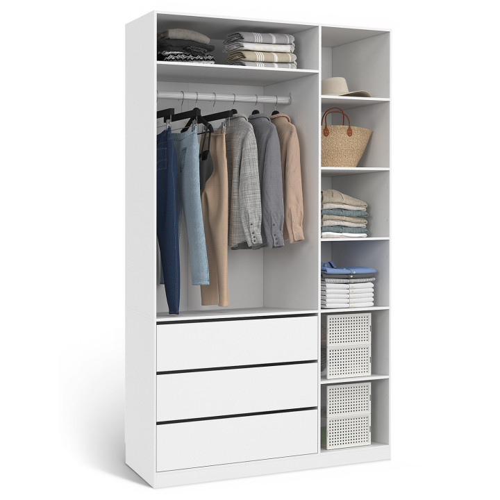 Vestidor blanco con 1 armario, 7 estantes y 3 cajones - TAYLOR