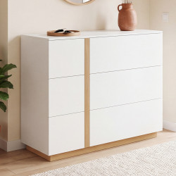 Commode met 6 lades ANTONIA 100 cm, wit hout en beukeneffect
