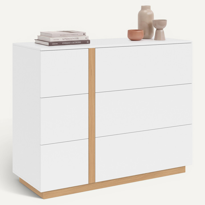 Commode met 6 lades ANTONIA 100 cm, wit hout en beukeneffect