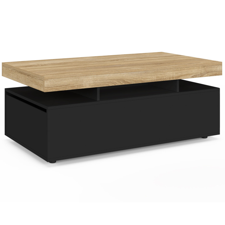 Mesa de centro rectangular con 2 cajones negros y tablero - ELSA