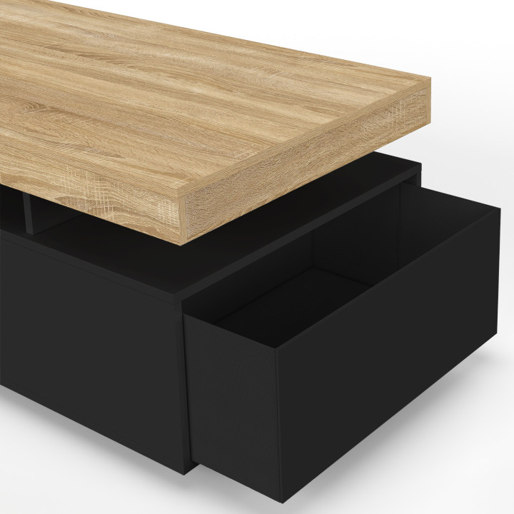 Mesa de centro rectangular con 2 cajones negros y tablero - ELSA