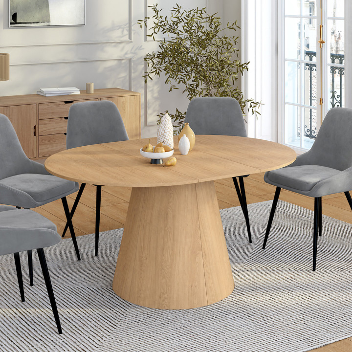 Table à manger ronde extensible ANGELE 4-8 personnes bois effet hêtre 110-150 cm