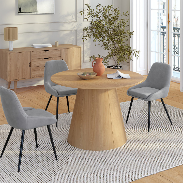 Table à manger ronde extensible ANGELE 4-8 personnes bois effet hêtre 110-150 cm