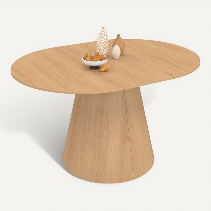 Table à manger ronde extensible ANGELE 4-8 personnes bois effet hêtre 110-150 cm