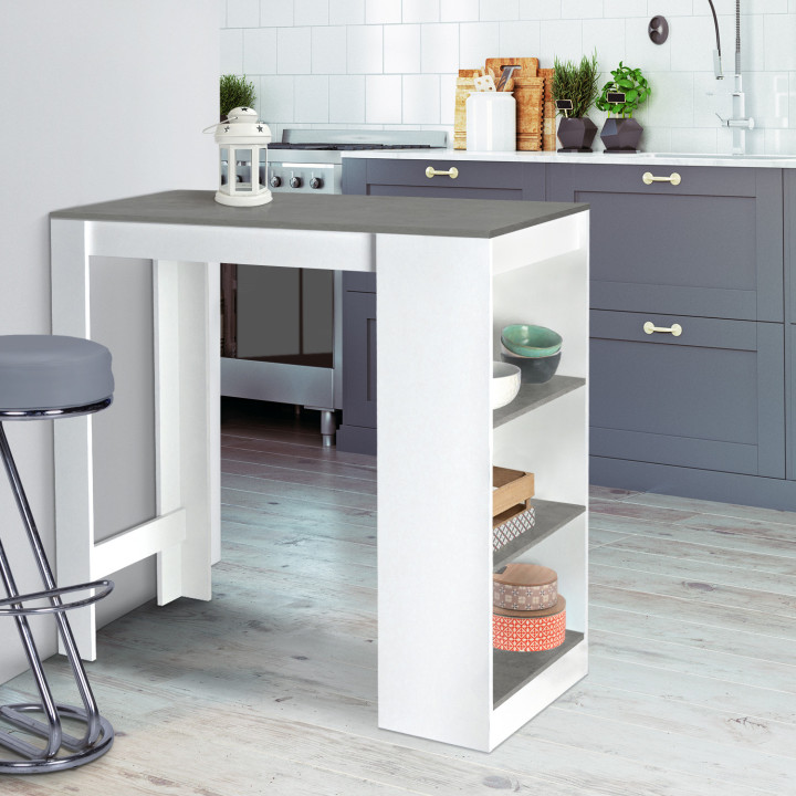 Tavolo bar alto bianco con piano effetto cemento grigio - BARTH