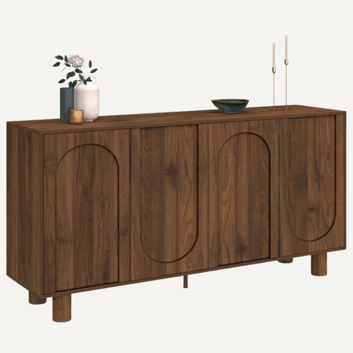 Aparador de 160 cm con 4 puertas, diseño en forma de arco y acabado en nogal - ARCHIE