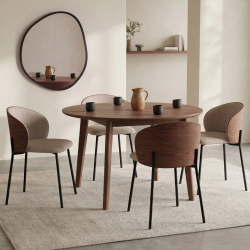 Set van 4 PENNY eetkamerstoelen in taupe stof met rugleuning in licht walnoteneffect