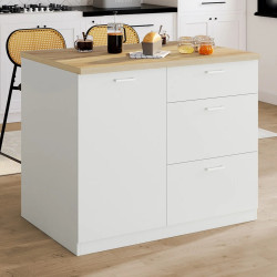 110 cm bianco cassorelier isola centrale a 3 cassetti con piano di lavoro in faggio - TIBO