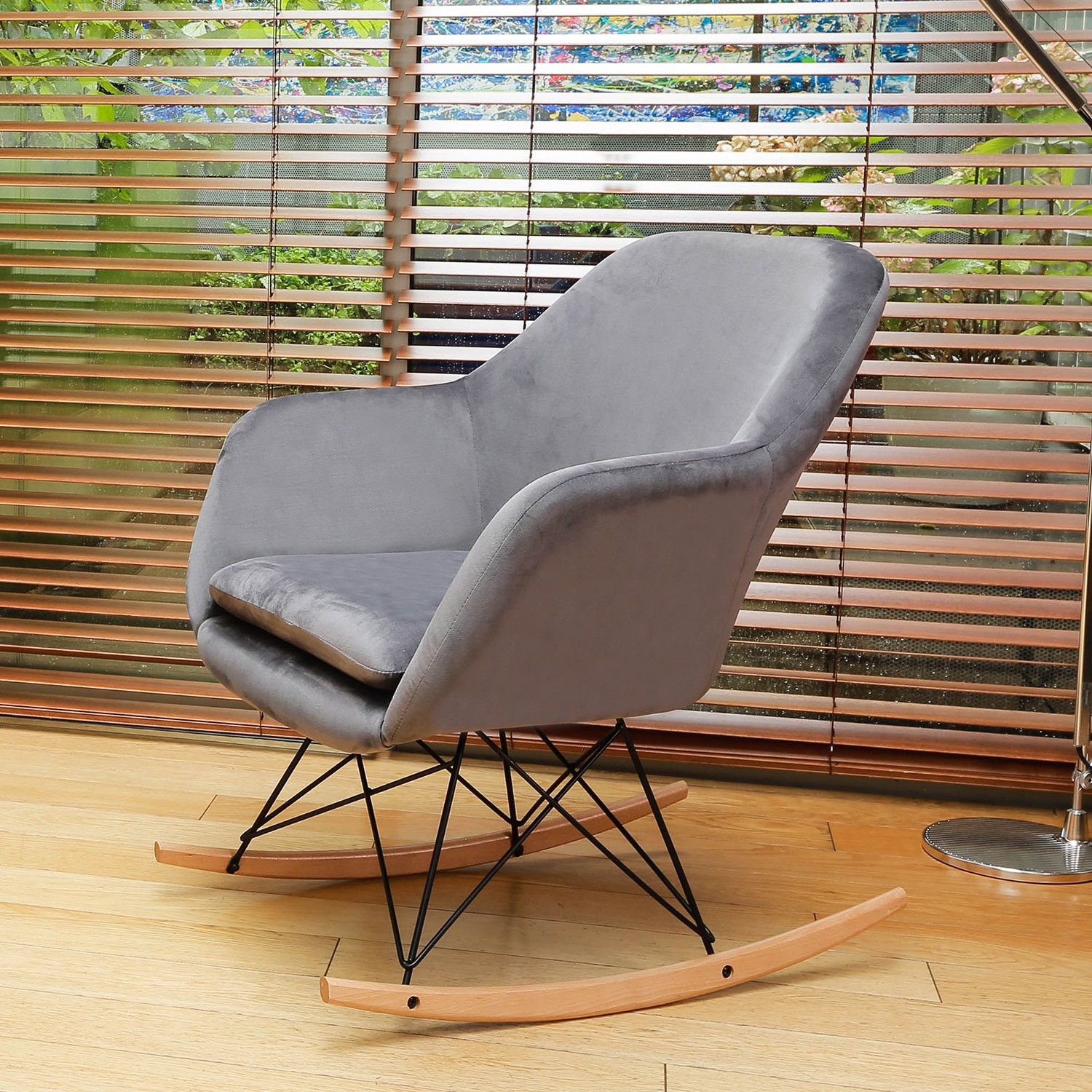 Fauteuil à Bascule Bora Velours Gris Idmarket