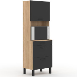 CINA 2-deurs magnetron en kookpan 60 cm, beuken en zwart gelakt