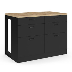 Isla central de 120 cm con 6 cajones negros y encimera de madera - ORSO