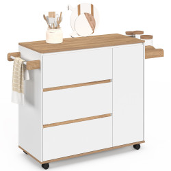 Credenza COMI XXL con 3 cassettoni e armadio bianco e piano effetto faggio L. 90 cm
