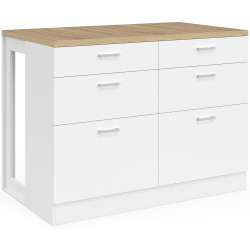 Isla central de 120 cm con 6 cajones blancos y encimera de madera - ORSO