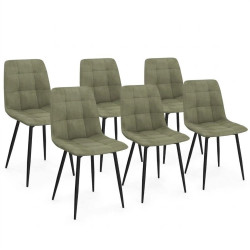 Juego de 6 sillas de comedor de terciopelo verde caqui - MILA