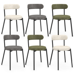 Set di 6 sedie rotonde MIKI in tessuto ciniglia misto verde x2, ecrù x2, grigio chiaro x2 gambe in metallo