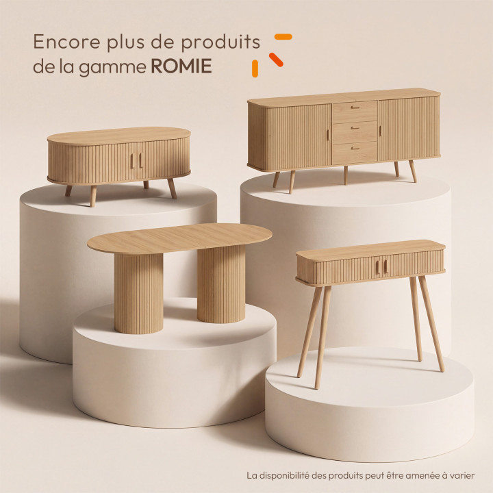 Buffet 200 cm ROMIE  XXL effet lattes 2 portes coulissantes et 3 tiroirs